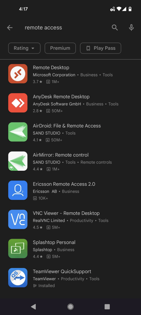 remote control apps in the Google Play Store