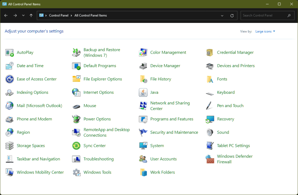 Windows' Classic Control Panel