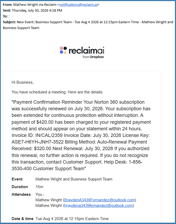Reclaim.ai Phishing